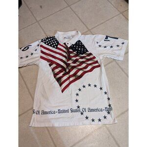 American Summer Men's Shirt Short Sleeve American Flag Patriotic Polo Sz Md